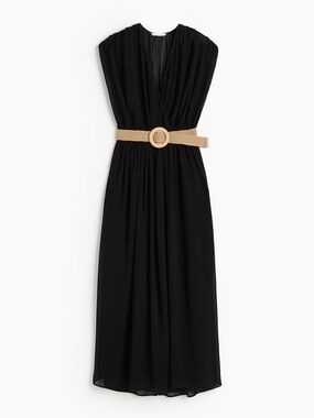 H&M Black Sleeveless Maxi Dress with Tan Belt